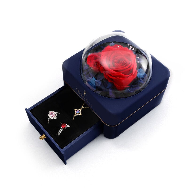 "Preserved Forever Rose" Square-Shaped Jewelry Box Blue