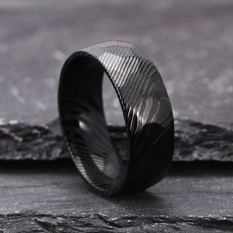 "Midnight Sonata" 8mm Damascus Steel Men's Wedding Ring